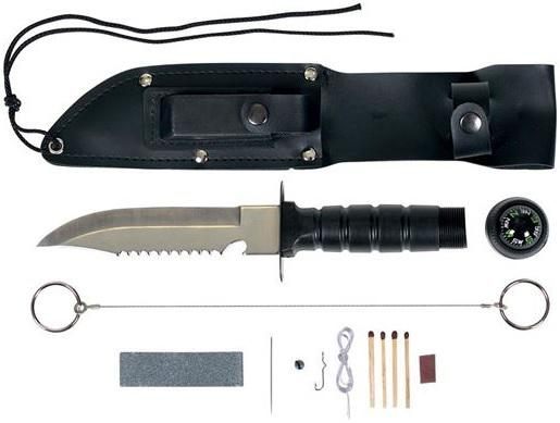 S/SPORT SURVIVAL KNIFE KIT W/6" BLADE MATCHES SAW FISH HOOKS COMPASS