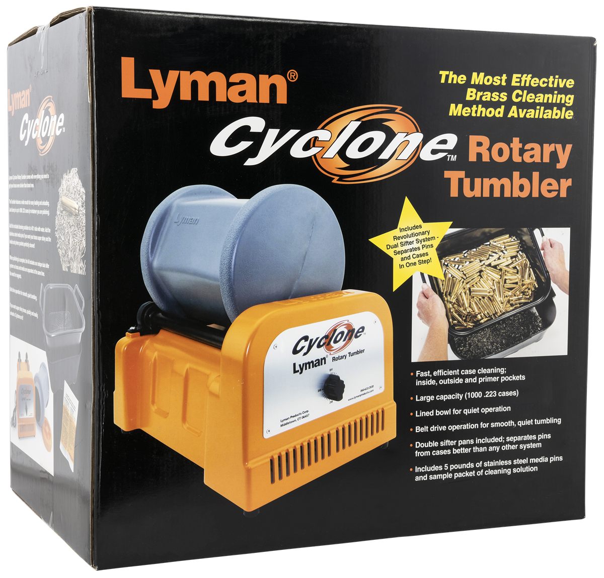 Lyman 7631550 Cyclone Rotary Tumbler Orange/Blue Multi-Caliber 1000 Cases 1
