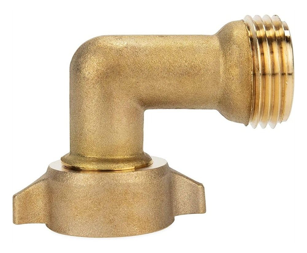 Camco 90-Degree Hose Elbow For RVs - Solid Brass Construction- Certified Lead-Free - Features Convenient Easy Grip Connector - For RV Water Hoses, Residential Outdoor Faucets, & More - 1-Pack (22505)