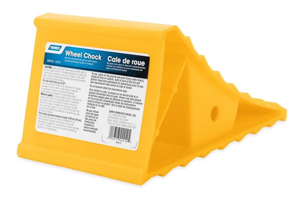 Camco Standard Wheel Chock for Trailers RVs - Heavy Duty Constructed of Dur