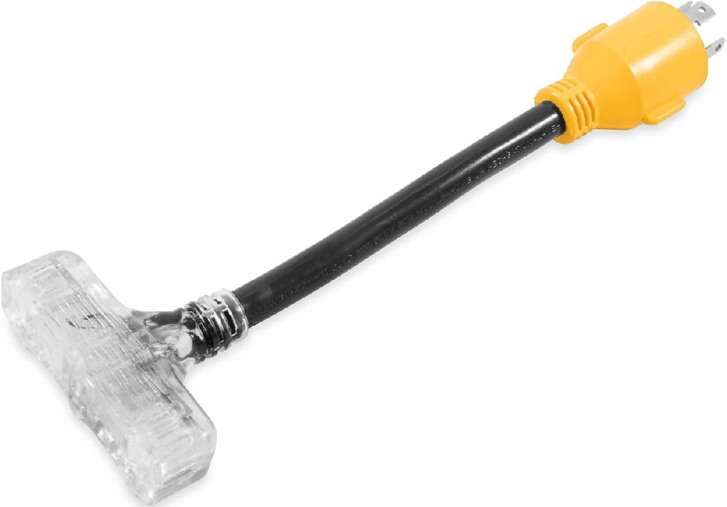 Camco PowerGrip Camper/RV Locking Generator Adapter | Features 10-Gauge STW