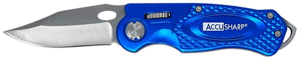 AccuSharp 701C Sport 3in Folding Plain Stainless Steel Blade/Blue Anodized