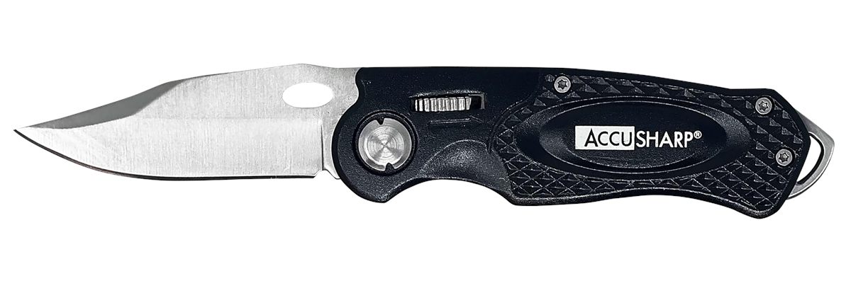 AccuSharp 703C Sport 3in Folding Plain Stainless Steel Blade/Black Anodized