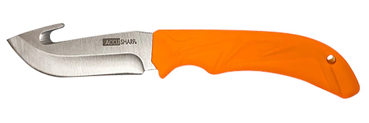 AccuSharp 729C Gut Hook 3.50in Fixed Plain Stainless Steel Blade/Blaze Oran