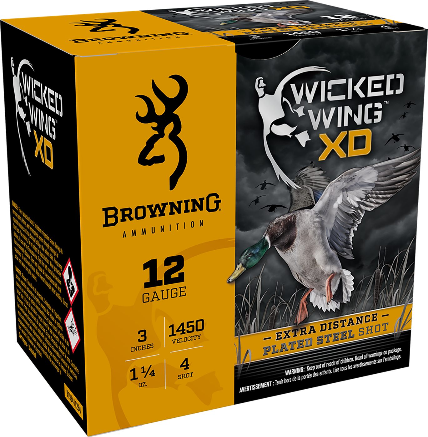 Browning Ammunition Ammo B193411234 Wicked Wing XD 12 Gauge 3in 1 1/4oz 4 S
