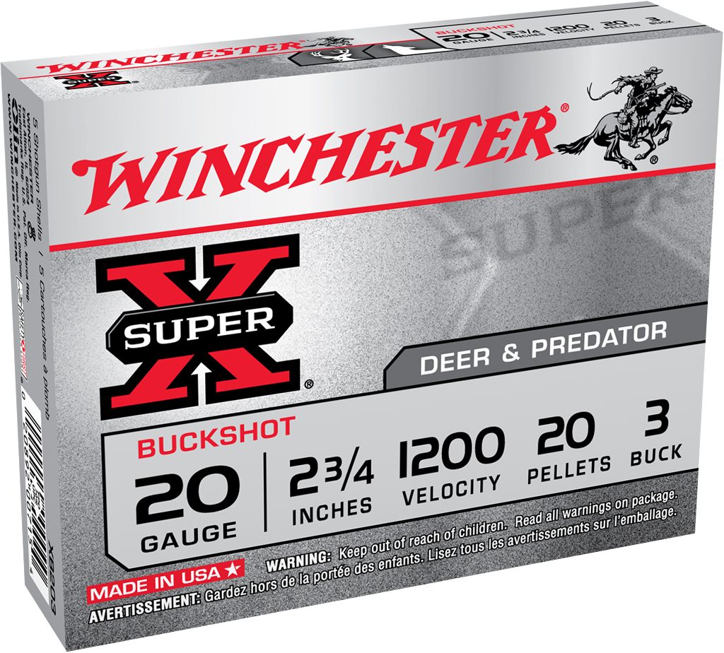 Winchester Ammo XB203VP Super X 20 Gauge 2.75in Pellets 3 Buck Shot 15 Per
