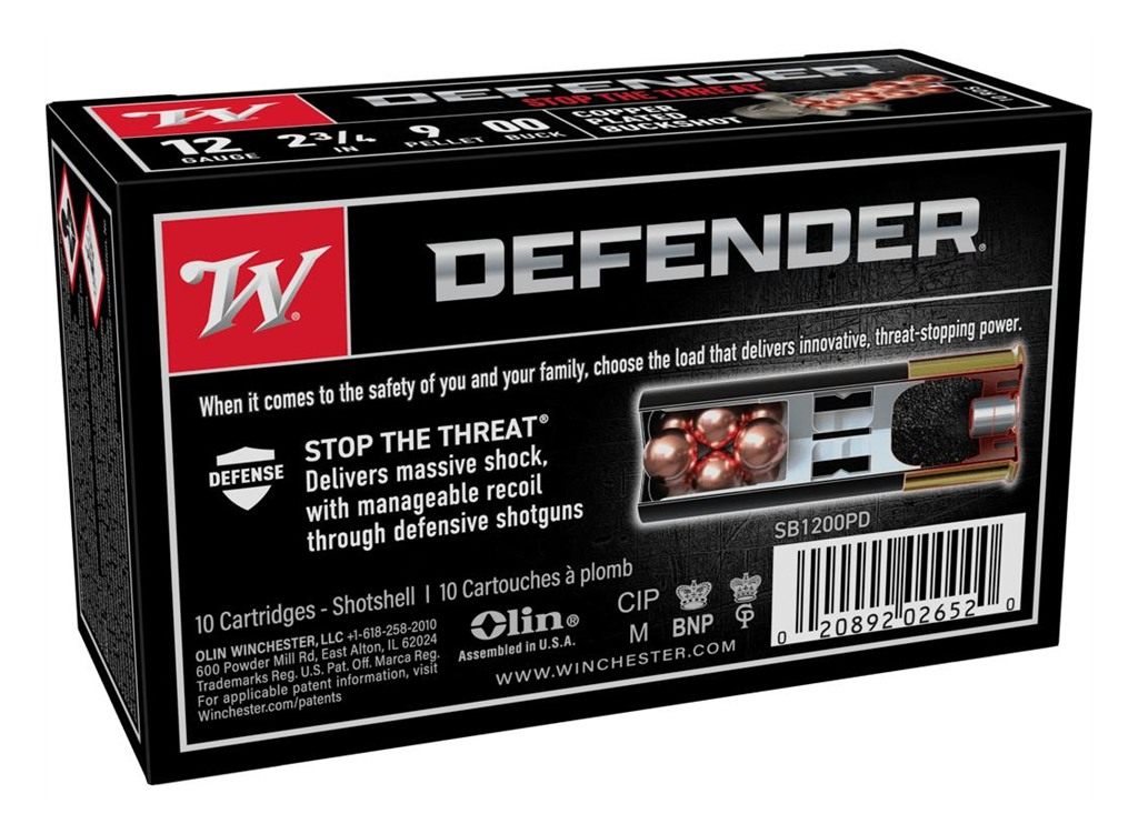 Winchester Ammunition Ammo SB1200PD Defender 12 Gauge 2.75in 9 Pellets Copp
