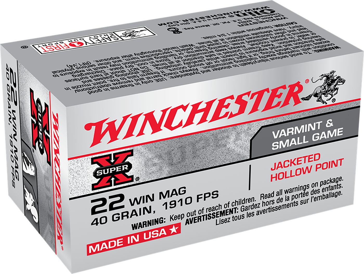 Winchester Ammunition Ammo X22MH Super X 22WMR 40gr Jacketed Hollow Point 5