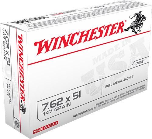 Winchester Ammo USA Rifle Ammunition 7.62 Nato 147 gr FMJ 2750 fps 20/ct