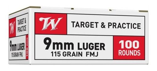 Winchester Ammunition Target Handgun 9mm Luger 115 gr. FMJ 1190 fps 100/ct