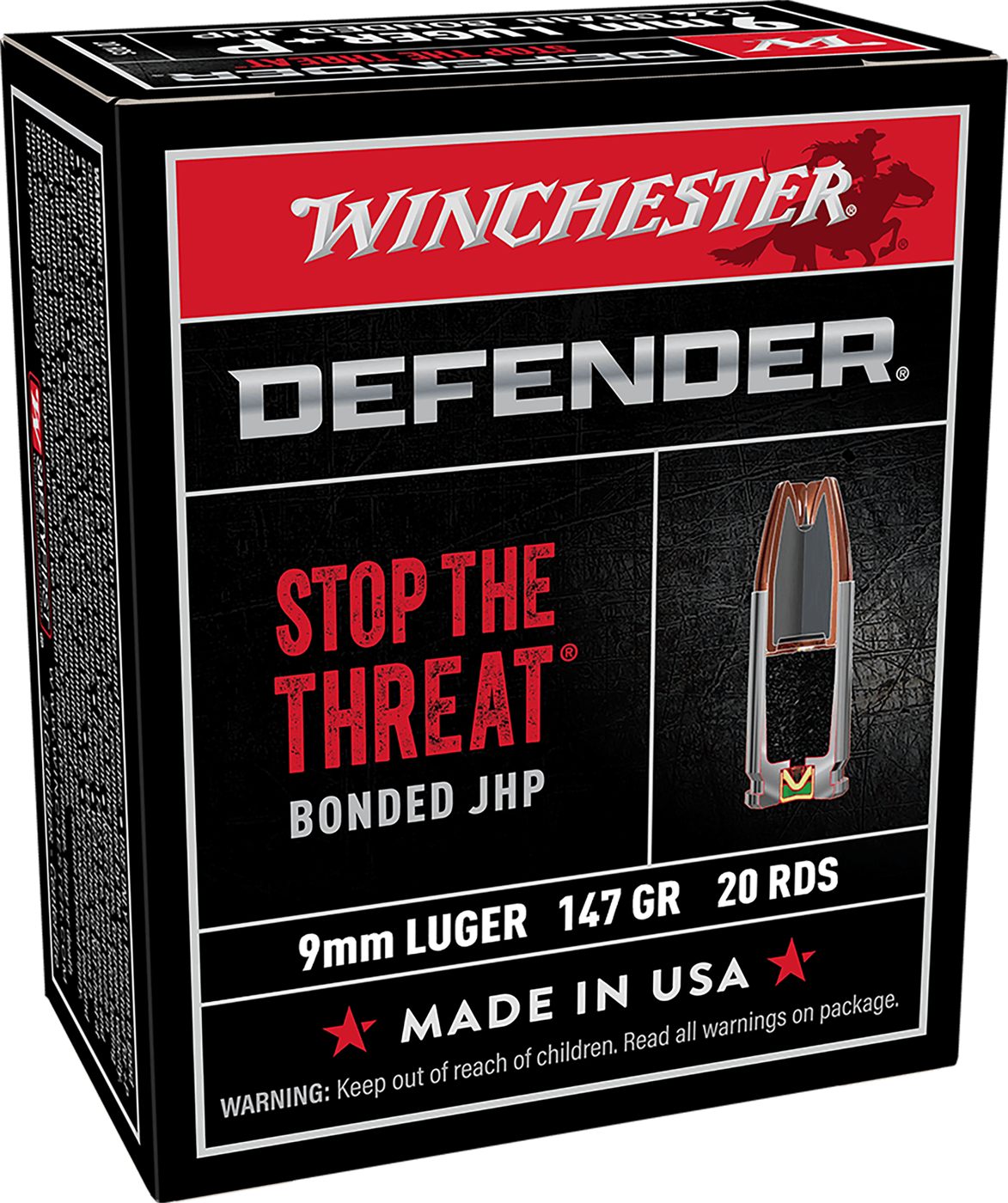 Winchester Ammunition Ammo S9MMPDB1 Defender 9mmLuger 147gr Bonded Jacket H