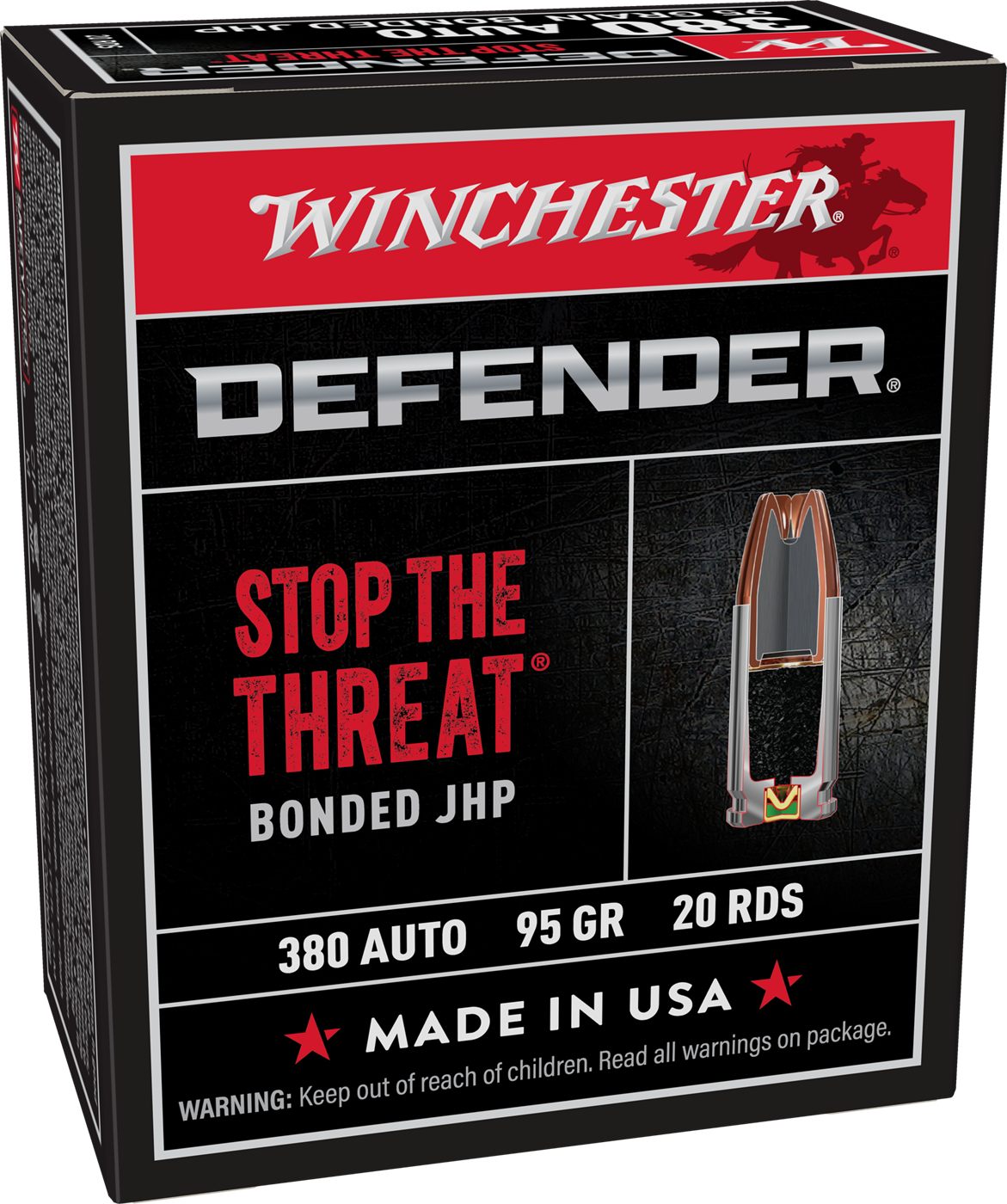 Winchester Ammo S380PDB Defender 380ACP 95gr Bonded Jacket Hollow Point 20