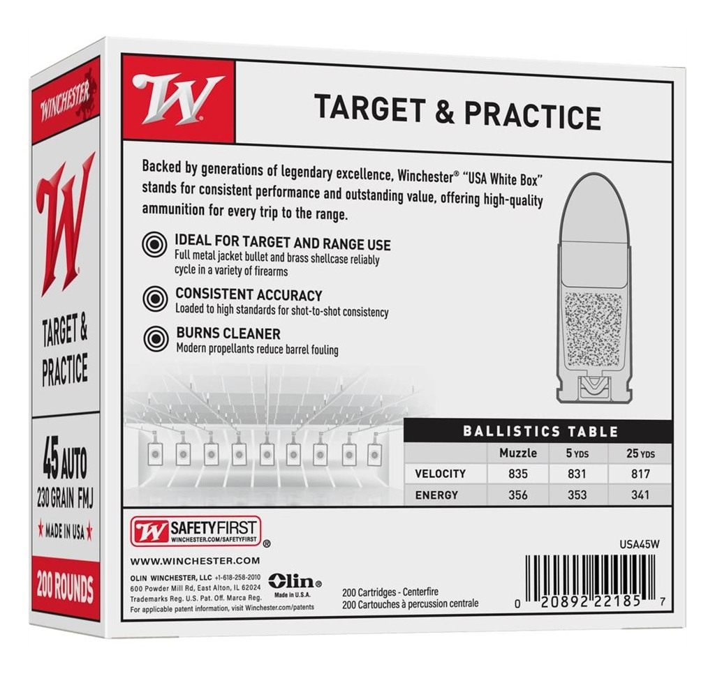Winchester Ammunition Ammo USA45W Range Pack 45ACP 230gr Full Metal Jacket view 2