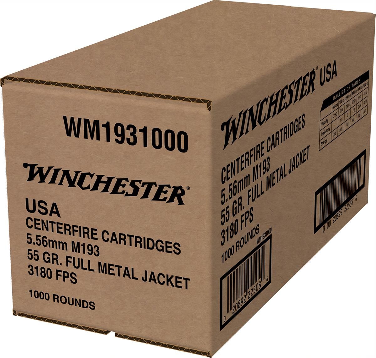 Winchester Ammunition Ammo WM1931000 USA M193 5.56x45mmNATO 55gr Full Metal