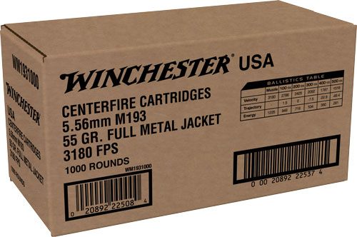 Winchester Ammunition USA 5.56X45 55GR FMJ 1000RD Case LOT