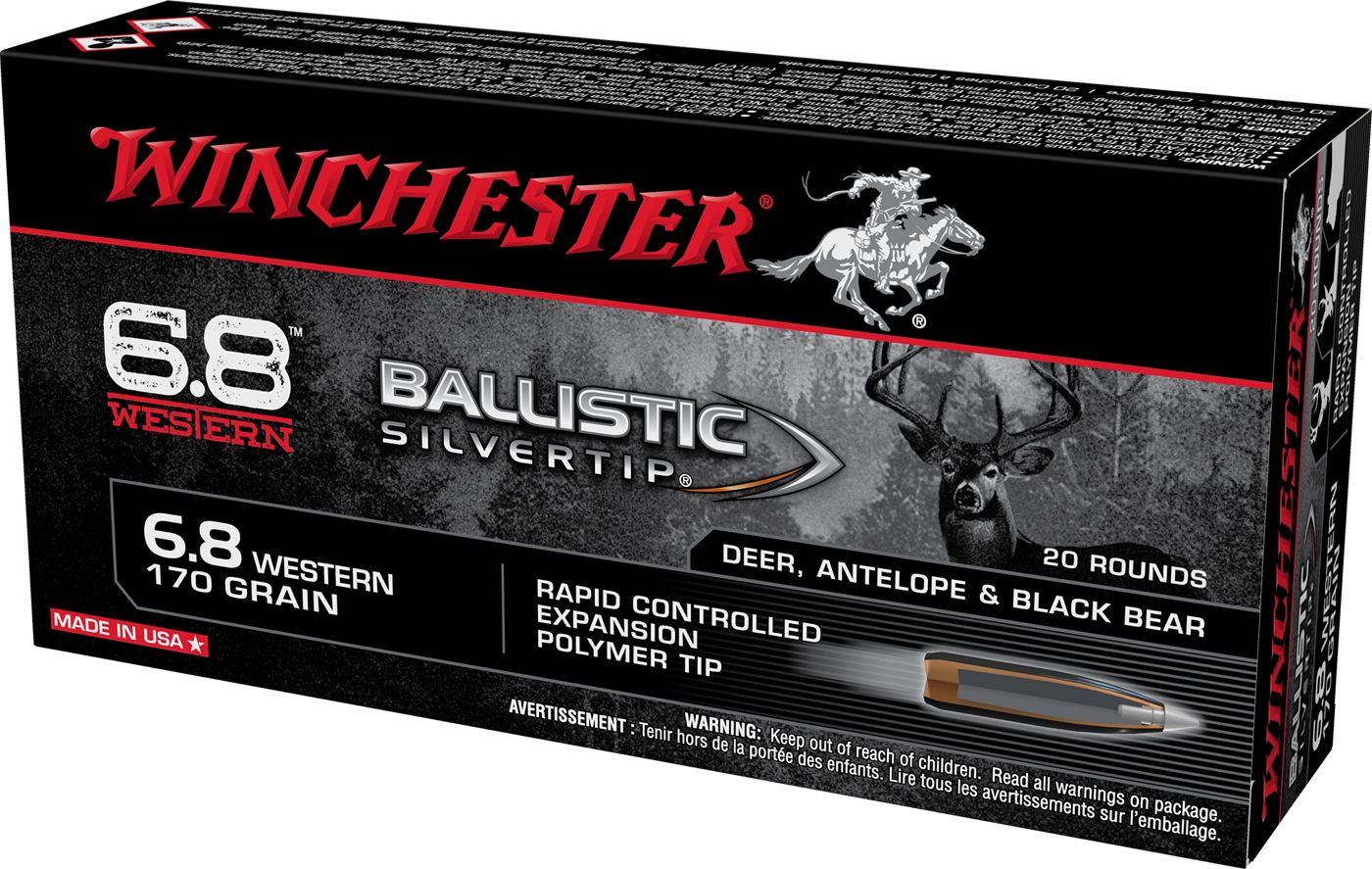 Winchester Ammunition Ammo SBST68W Ballistic Silvertip 6.8 Western 170gr Ra