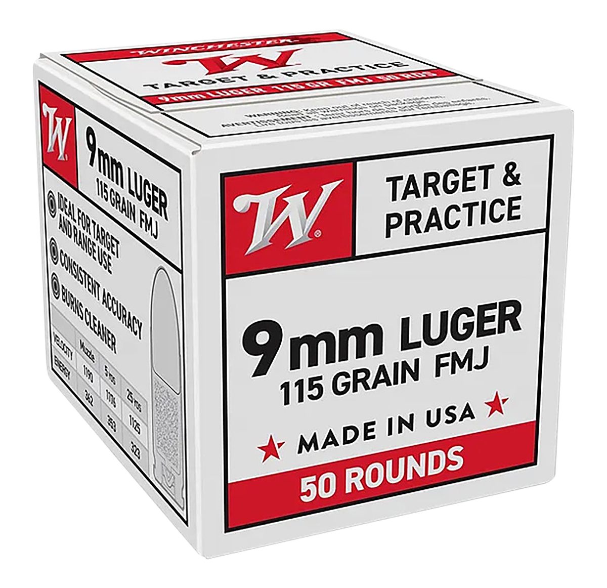 Winchester Ammo USA Target Practice Handgun Ammunition 9mm Luger 115 gr. FM