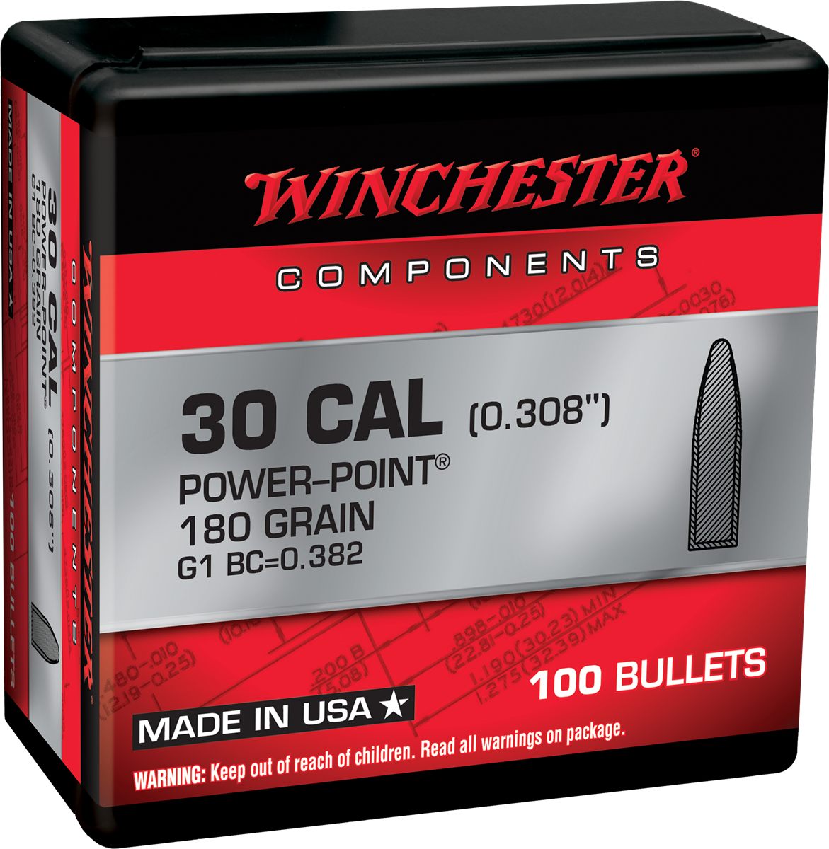 Winchester Ammunition Ammo WB308P180X Centerfire Rifle 308 180gr Power Poin