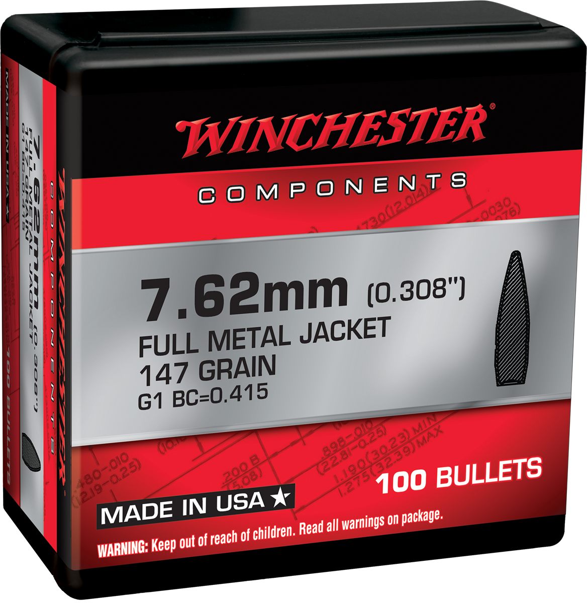 Winchester Ammunition Ammo WB762M147X Centerfire Rifle 7.62mm 147gr Full Me