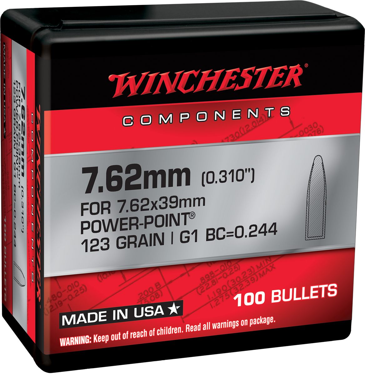 Winchester Ammunition Ammo WB762P123X Centerfire Rifle 7.62mm 123gr Power P