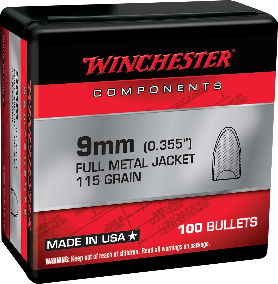 Winchester Ammunition Ammo WB9MC115X Centerfire Handgun Reloading 9mm 115gr