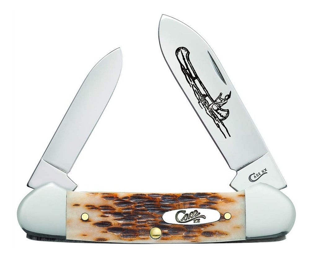 Case WR XX Pocket Knife Amber Jigged Bone Canoe Cv Item 263 - (62131 - Leng view 2