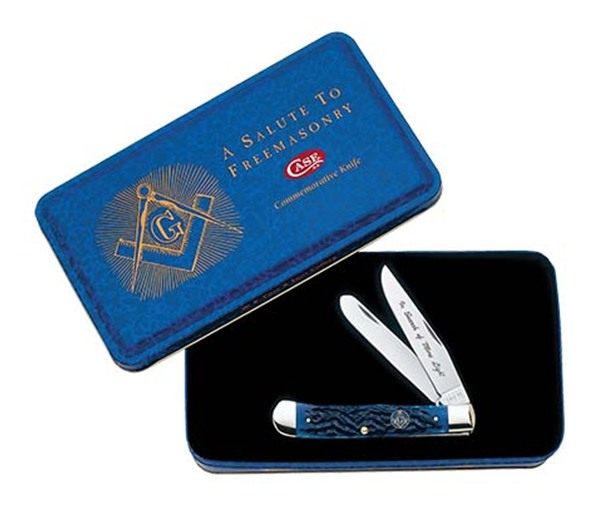 CASE KNIVES MASONIC GIFT TIN STANDARD JIG BLUE BONE TRAPPER view 2