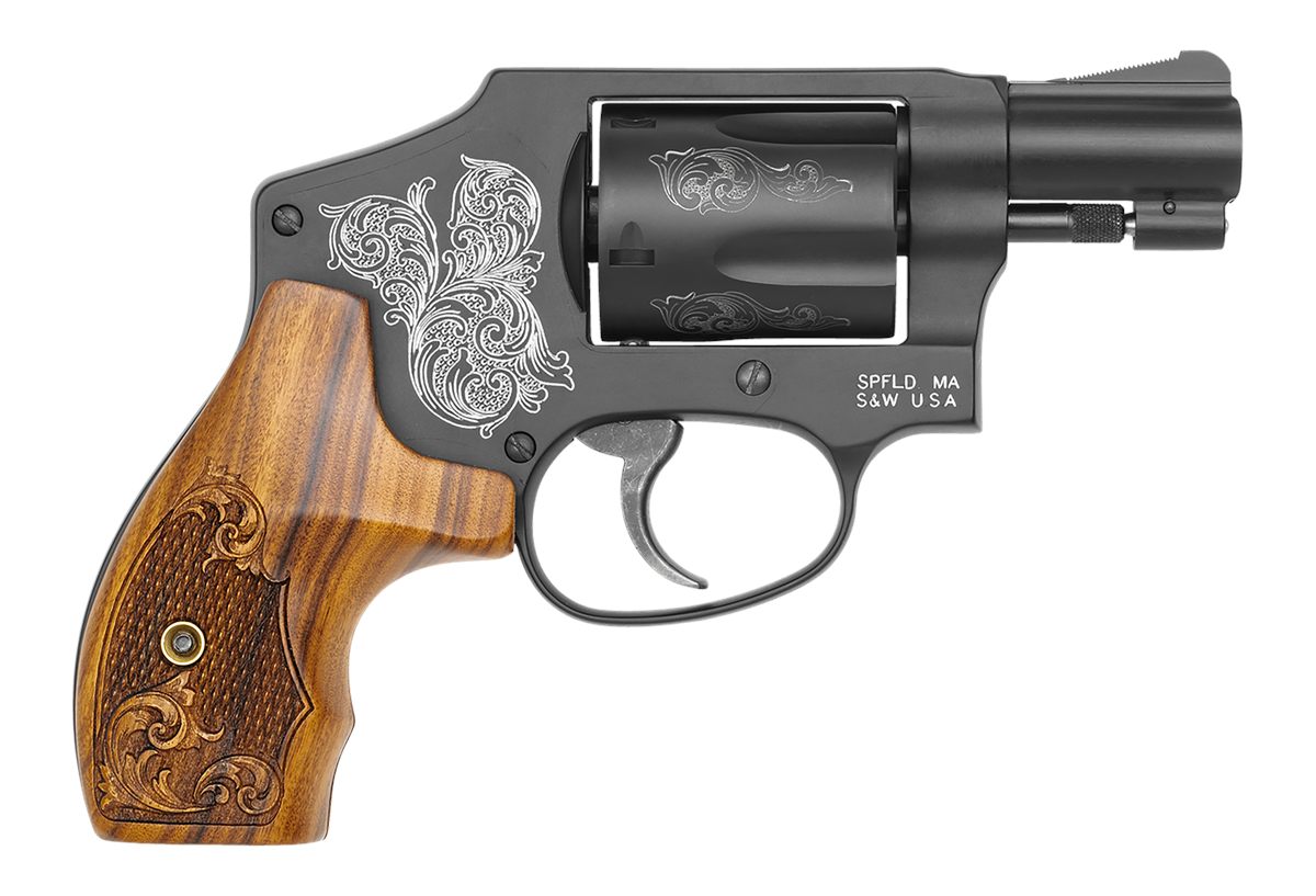 Smith Wesson 150785 Model 442 38 S W Spl +P 5 Shot 1.88in Engraved Black Ca