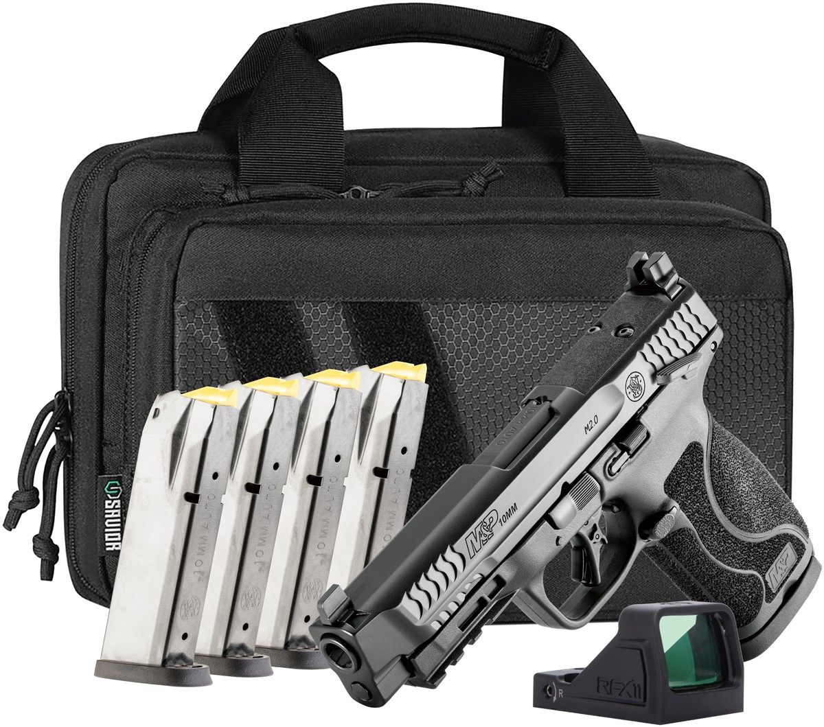 Smith & Wesson 14748 M&P M2.0 Bundle Full Size 10mm Auto 15+1 4.60" Black Armornite Stainless Steel Barrel & Serrated w/Optic Slide, Black Polymer Frame w/Picatinny Rail, Interchangeable Palmswell Gri