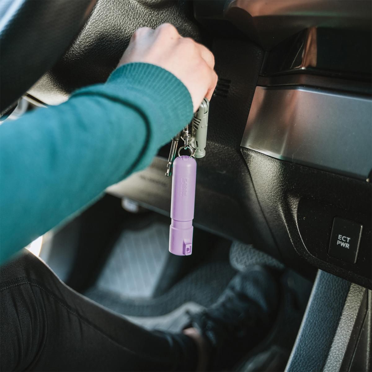 Sabre Mighty Discreet Pepper Spray with Snap Clip Keychain Lavender Clamshe