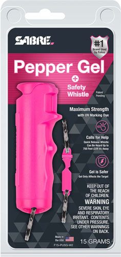 SABRE PEPPER GEL SPRAY W/QUICK RELEASE WHISTLE FLIP TOP PINK view 2