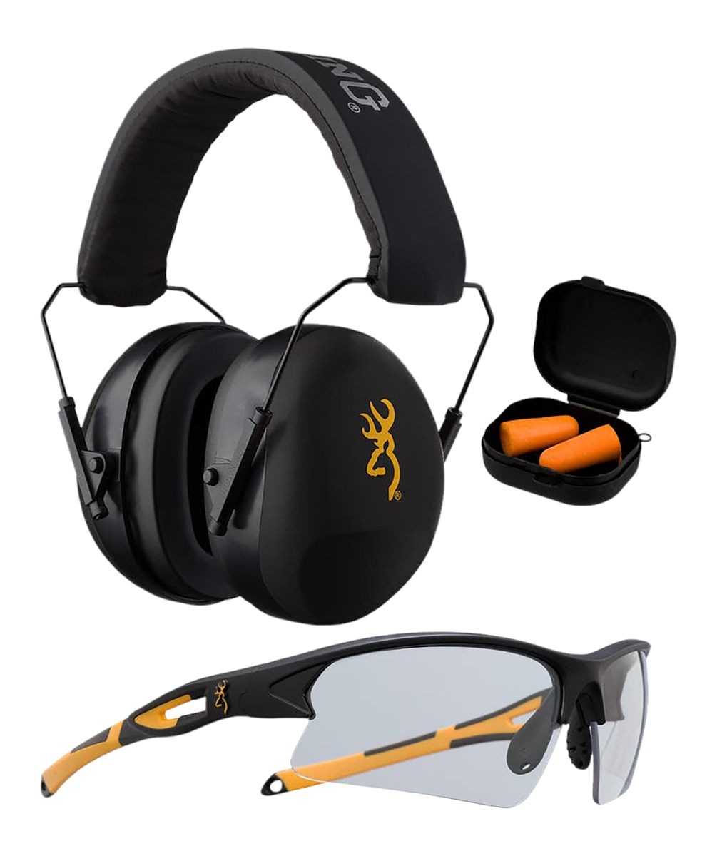 Browning Range Kit Shooting Glasses, Foam Earplugs, and Adjustable-fit Earm