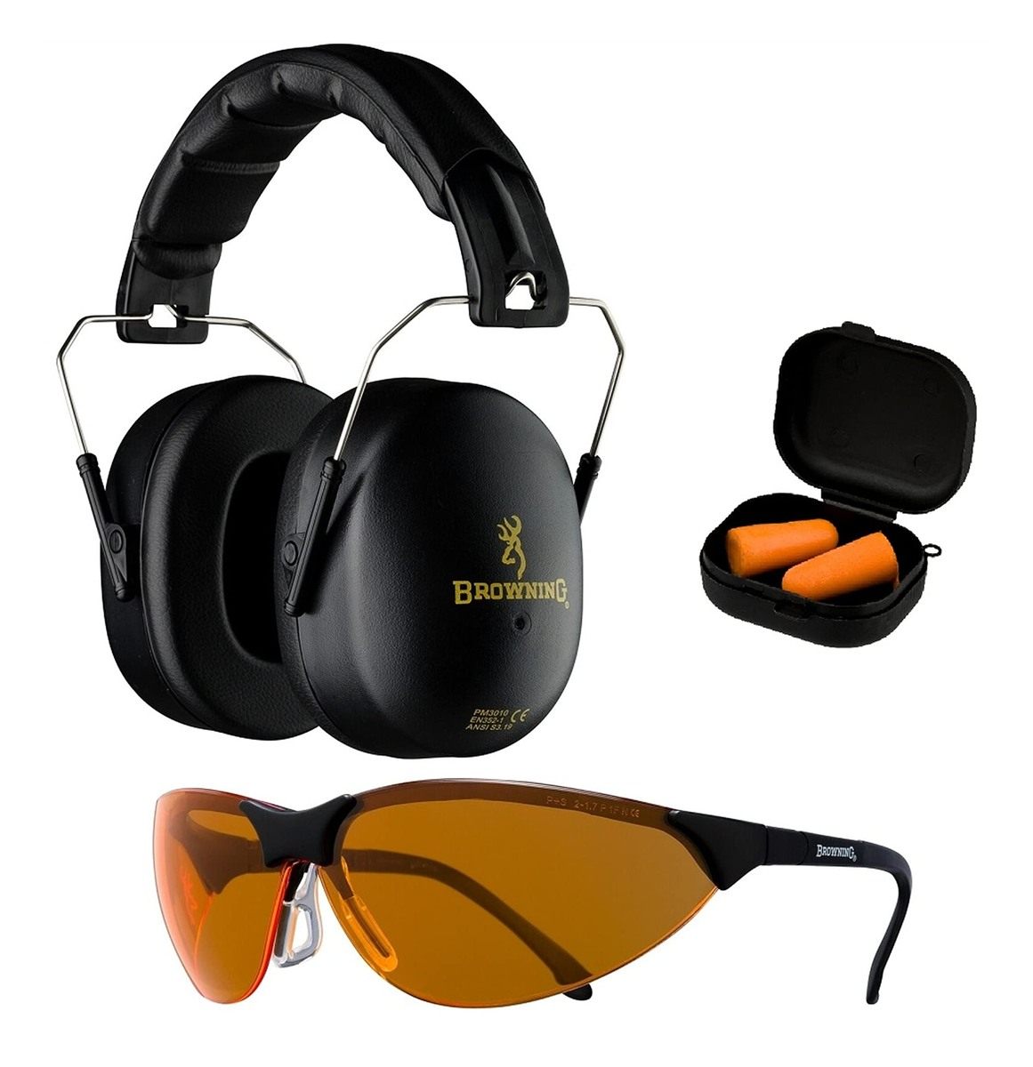 Browning Range Kit Shooting Glasses, Foam Earplugs, and Adjustable-fit Earm view 2