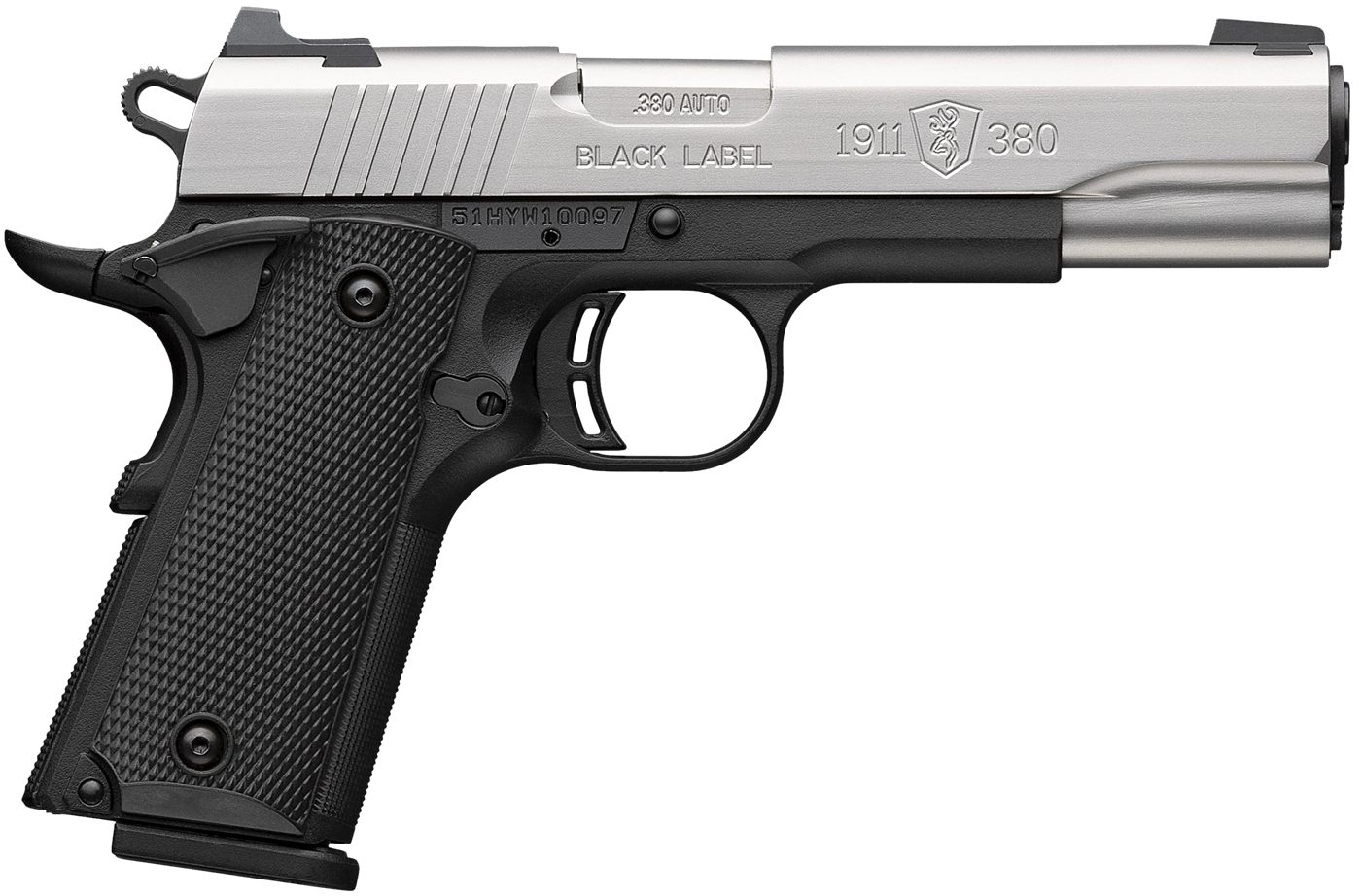 Browning 051118492 1911 Black Label Full Size 380 ACP 8+1 4.25in Stainless