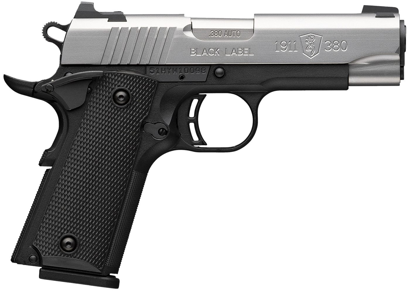 Browning 051119492 1911 Black Label Compact 380 ACP 8+1 3.63in Stainless St