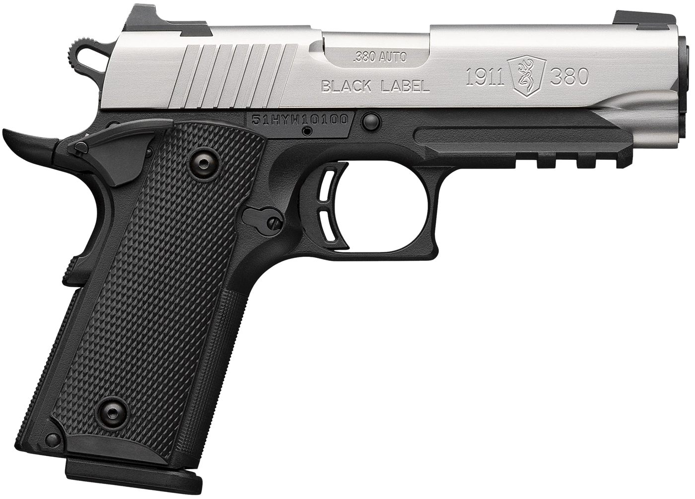 Browning 051121492 1911 Black Label Compact 380 ACP 8+1 3.63in Stainless St