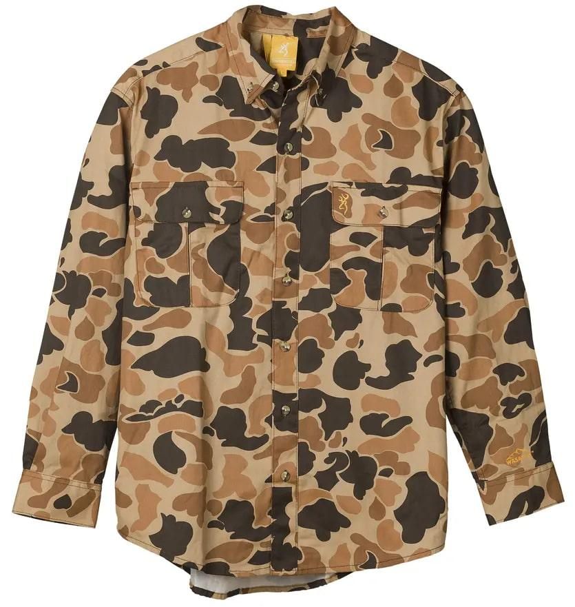 Browning Clothing Wasatch-CB Shirt Button-Front 2 Pocket Vintage Tan Camo L