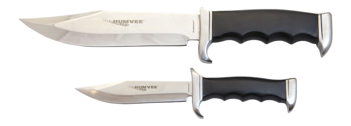 Camp Humvee Adventure Gear HMVBC02BK Bowie Knife Set Fixed Plain Spear Poin