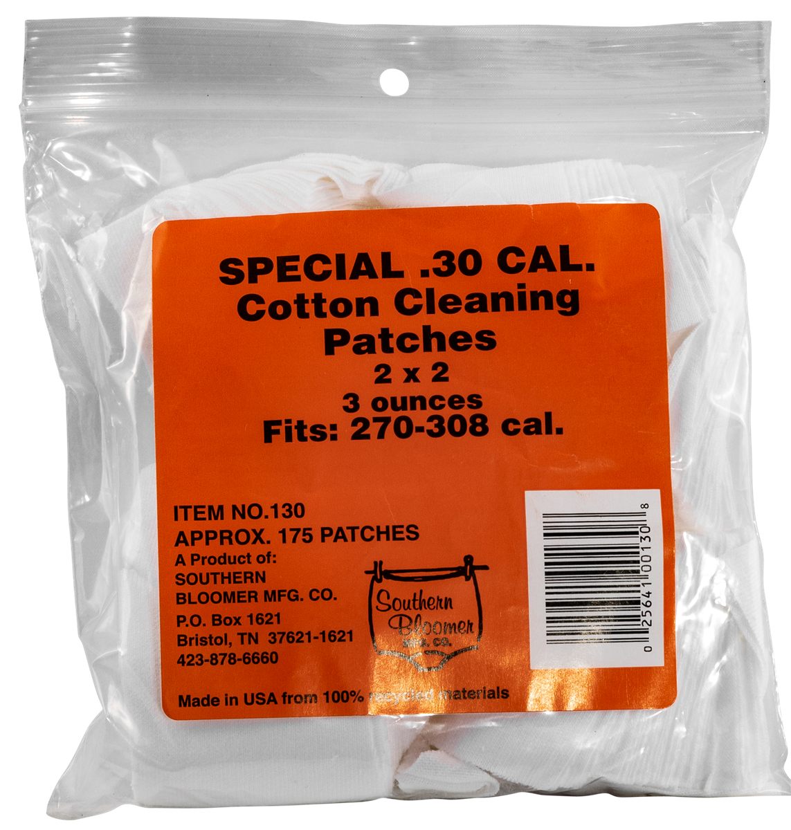 Southern Bloomer Mfg. Co. 30 Cal Cleaning Patches - SQDIN1017S76