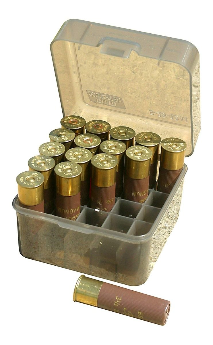 MTM S25-12M-41 25 Round Shotshell Box, USA Made, Clear Smoke