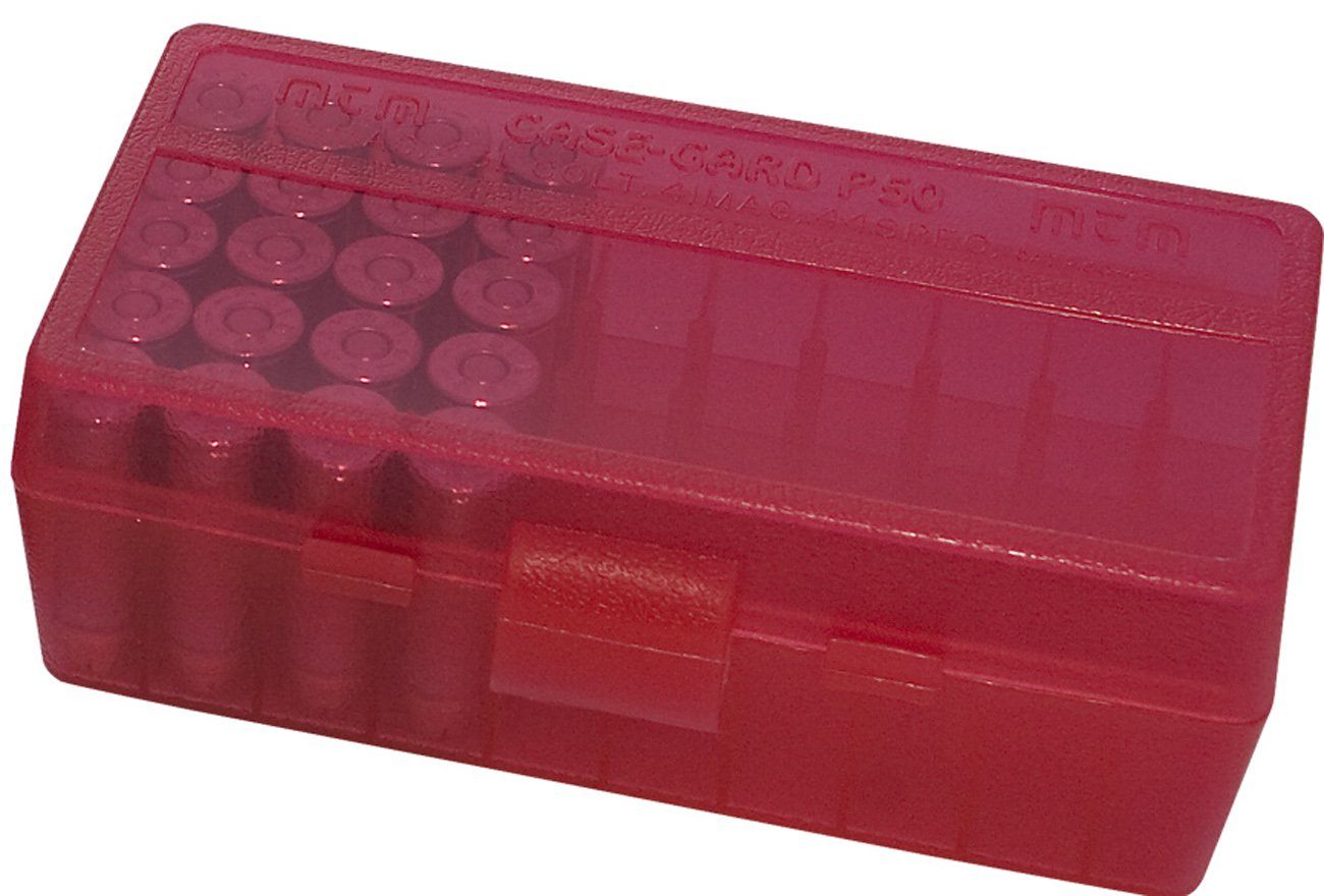 MTM 50 Round Flip-Top Ammo Box 38/357 Cal (Clear Red)