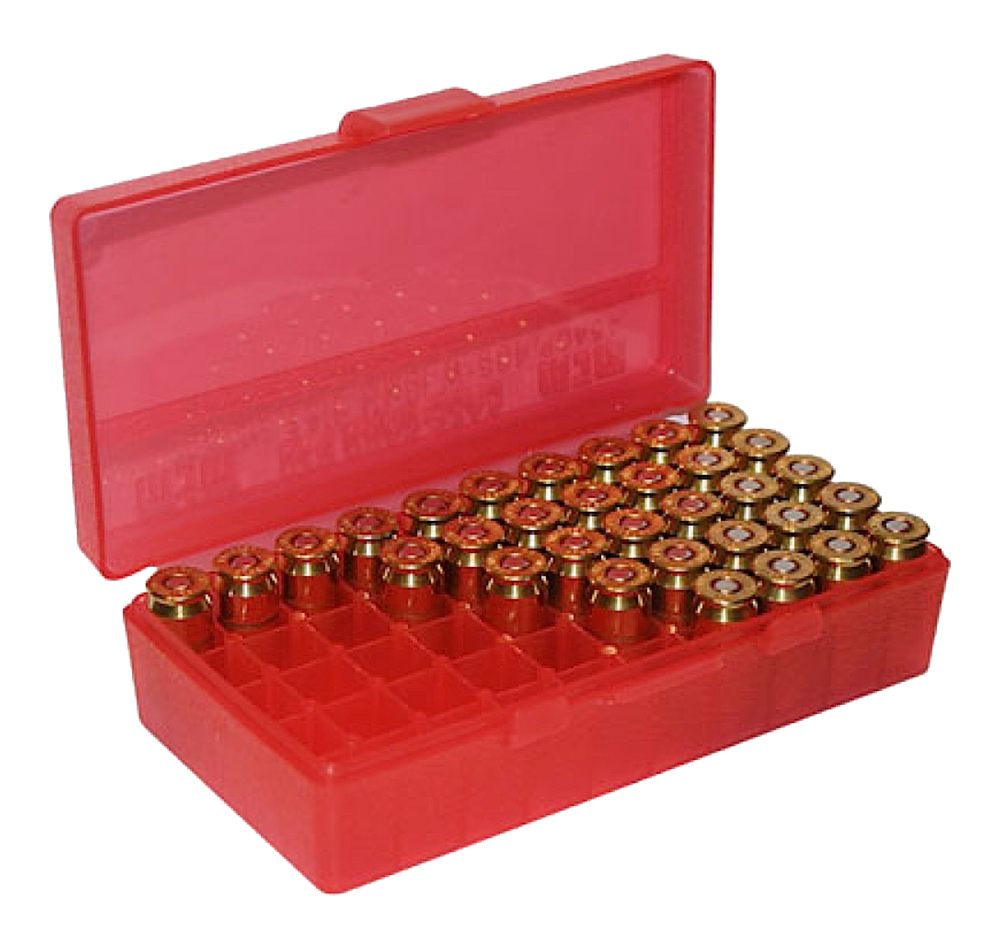MTM 50 Round Flip-Top Ammo Box 38/357 Cal (Clear Red) view 2
