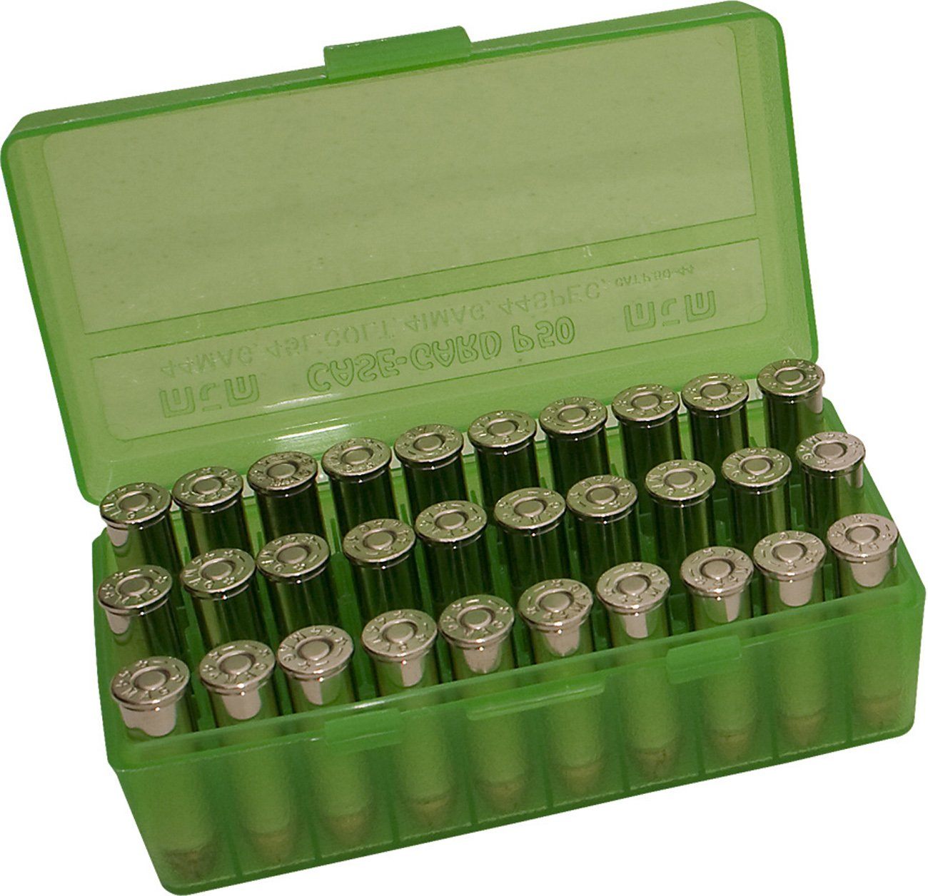 MTM 50 Round Flip-Top Ammo Box 41/44 Cal, 5.52inL x 3.24inW x 1.98inH (Clea