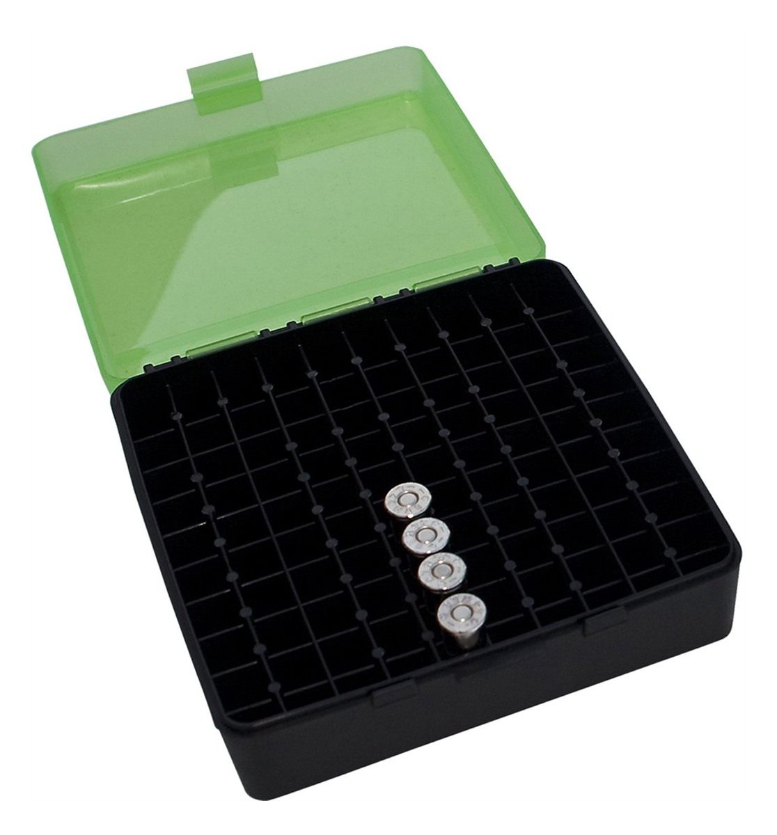 MTM 100 Round Flip-Top Ammo Box 38/357 Cal (Clear Green/Black)