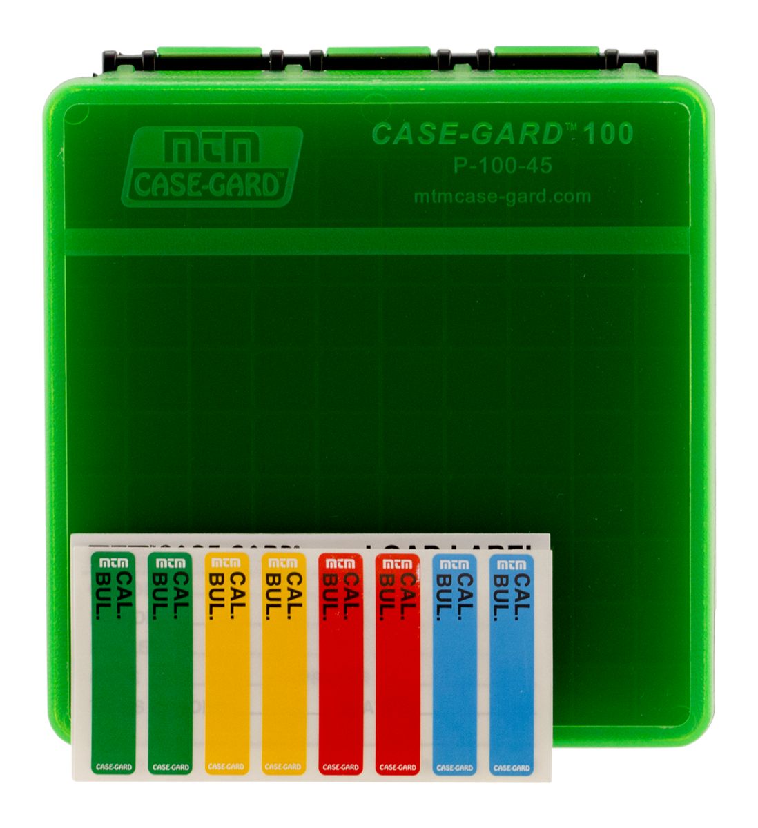 MTM 100 Round Flip-Top Ammo Box 40/45/10MM Cal (Clear Green/Black) view 2