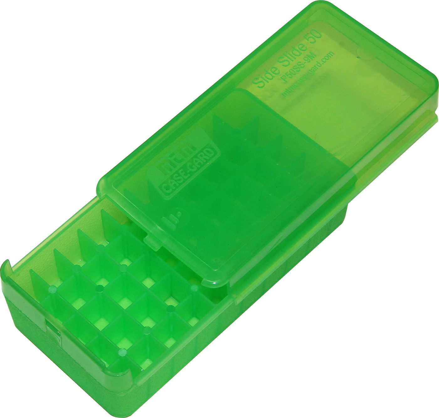 MTM P50SS-9M-16 380/9MM 50 Round Side Slide Pistol Ammo Box, USA Made, Clea