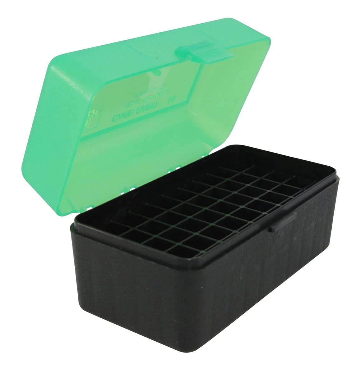 MTM 50 Round Flip-Top Rifle Ammo Box 220 Swift 243 308 Win, Clear Green