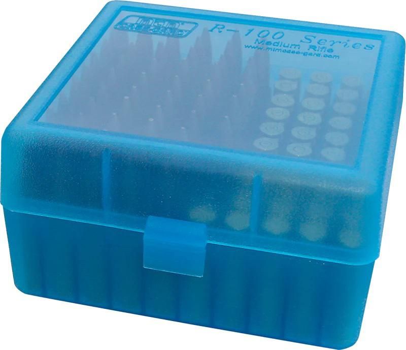 MTM 100 Round Rifle Ammo Box 17, 204, 223, 5.56x45, 6x47, Clear Blue view 2