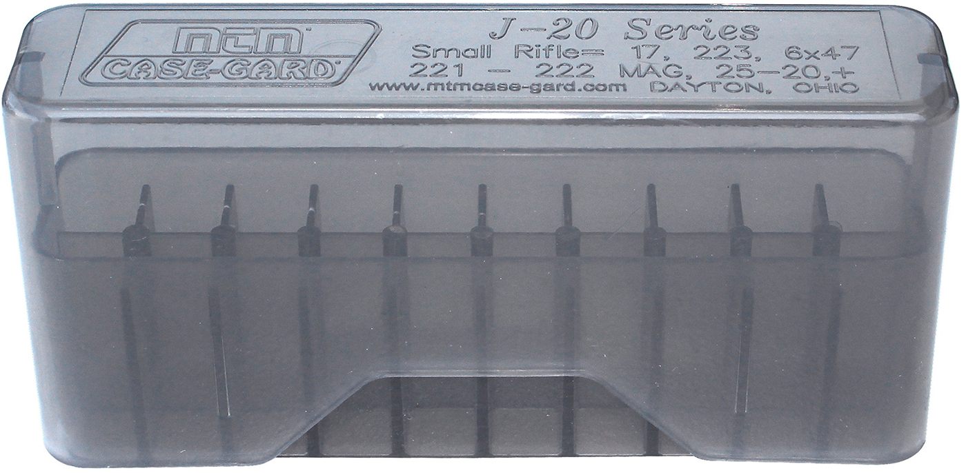 MTM 20 Round Slip-Top Rifle Ammo Box, Clear Smoke