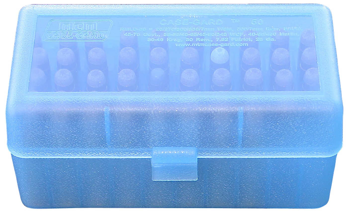 MTM 50 Round Flip-Top Rifle Ammo Box Wssm, 500 S W (Clear Blue) 2.46-Inch